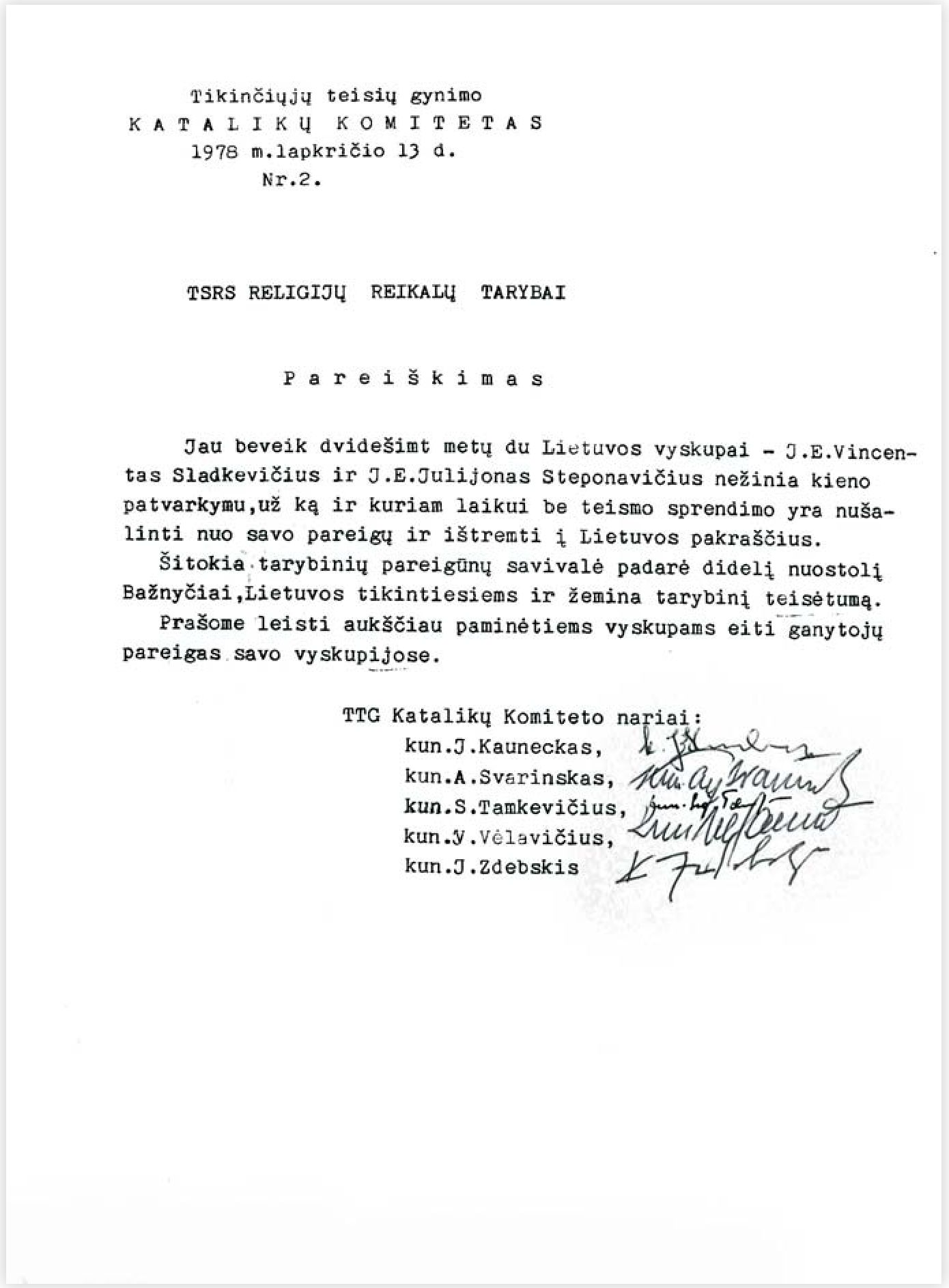 Pareiškimas dėl vyskupų tremtinių